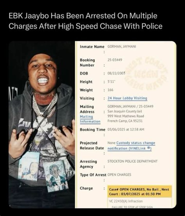 Ebk Jaaybo Arrested And Charges: Is He Still In Jail?